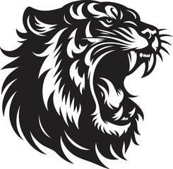 Fototapeta premium Tiger head mascot Silhouette isolated on white background Minimalist tiger vector shape icon