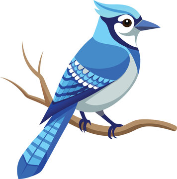 a vector art Blue jay sitting on a tree branch 