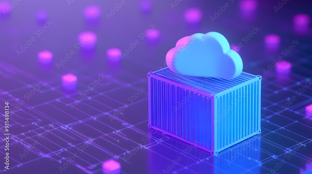 Aufkleber futuristic cloud computing concept with a glowing cloud on a container, symbolizing data storage and