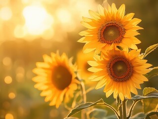 Obraz premium Summer Bliss: Vibrant Sunflowers in Watercolor Style