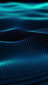 Abstract Digital Technology network data background. Blue mesh grid Network connection dots and lines forming a structure blurred.Wavy motion.Big data rendering,Seamless loop.Vertical, phone wallpaper