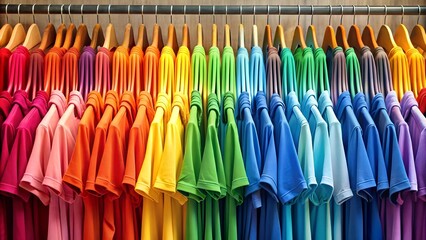 A Symphony of Colors: A Vibrant Display of Clothing on Hangers  generative AI