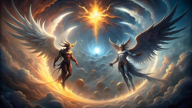 Celestial Conflict: A Symphony of Light and Shadow  Generative AI