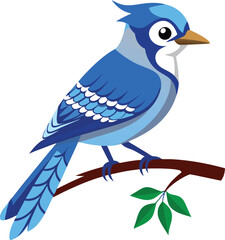 a vector art Blue jay sitting on a tree branch 