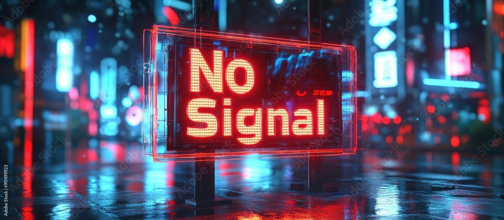 Poster 3d rendering of no signal text with technological glitches and screen distortion effects