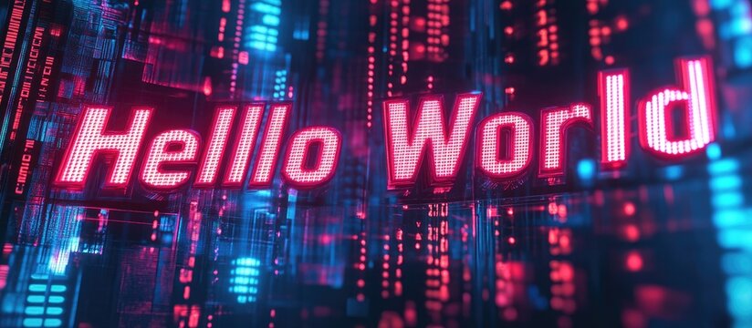 3D Rendering of Hello World Text Featuring Technological Glitches and Screen Distortion Effects