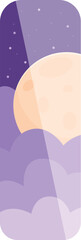 Bookmark template featuring a full moon shining through purple clouds on a starry night