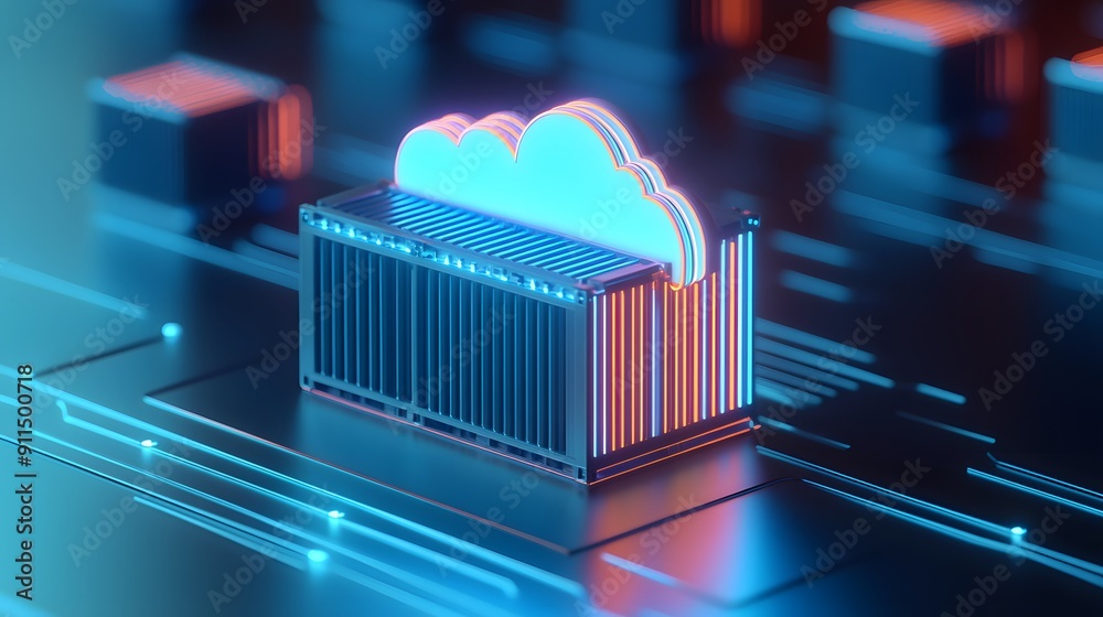Poster futuristic cloud computing technology concept with digital data storage and network security represe