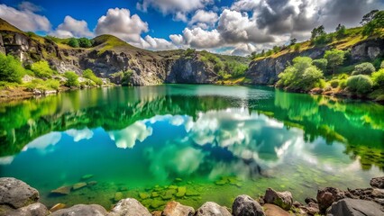Emerald Reflections: A Serene Volcanic Lake  AI Generated