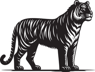 Tiger Silhouette isolated on white background Minimalist tiger vector shape icon