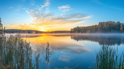 Fototapeta premium sunrise over the lake
