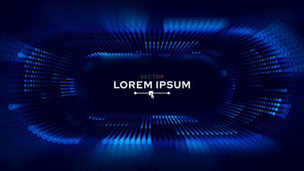 Blue Synthwave Grid Tunnel. Grid Frame Retrowave Party Flyer Background. Round Tunnel Mesh Backdrop. Abstract Digital Background. Vintage Computer Virtual Reality VR Tunnel Tech Vector Illustration.