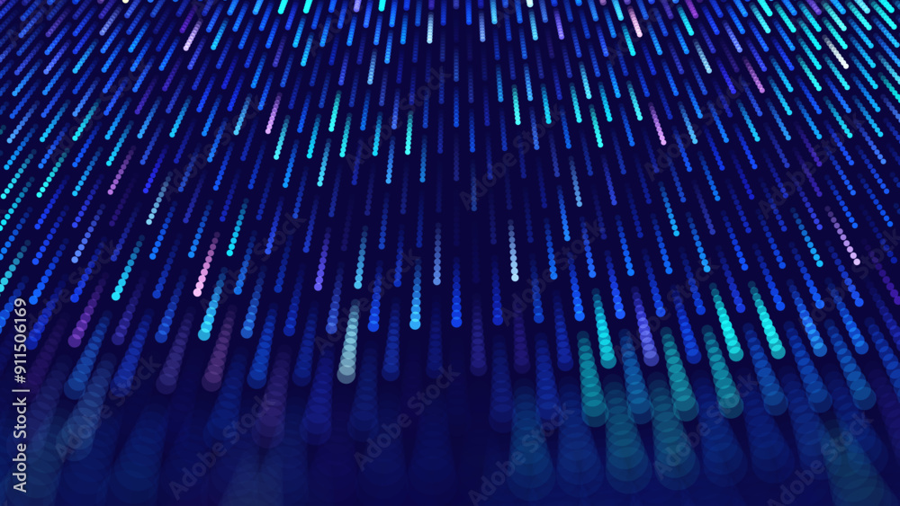 Poster Digital Data Flow Vector Background. Big Data Technology Dots. Tech or Science Presentation Backdrop. Information Matrix Flow in Virtual Reality Cyberspace. Vector Illustration.