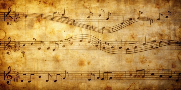 Music notes on a vintage sheet music background, melody, harmony, composition, musical, symbols, notation, treble clef