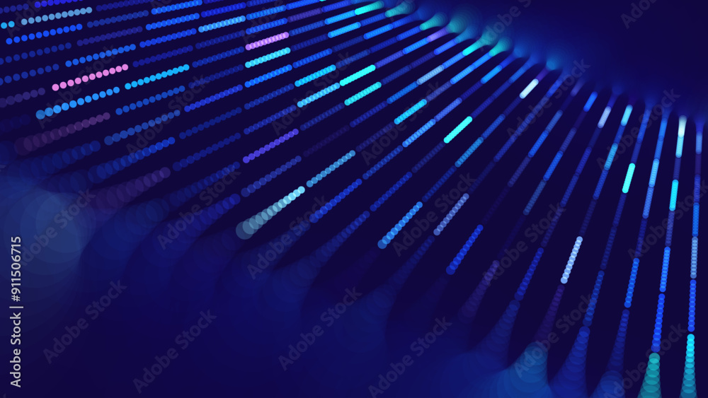 Poster Digital Data Flow Vector Background. Big Data Technology Dots. Tech or Science Presentation Backdrop. Information Matrix Flow in Virtual Reality Cyberspace. Vector Illustration.