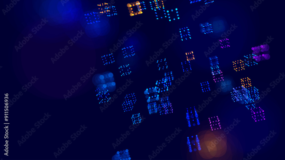 Poster Big Data 3D Digital Cubes Quantum Computer Server Concept Background. 3D Blockchain Cube Blocks Concept. Data Core Abstract Cubes. Artificial Intelligence HUD Design Element. Vector Illustration.