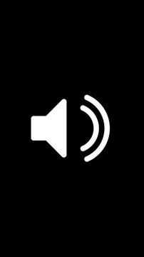 Sound speaker icon with high volume on black background. Ideal for representing audio, voice or music control. Minimalist black and white vertical animation. Phone wallpaper