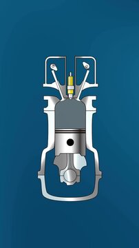 4 Strokes engine vertical animation in blue background. Piston Working with gas motor diesel combustion system. Mechanic and vehicles concept. Phone wallpaper	