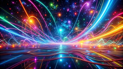 Naklejka premium Neon Glitch Lines on a Cosmic Canvas Generative AI