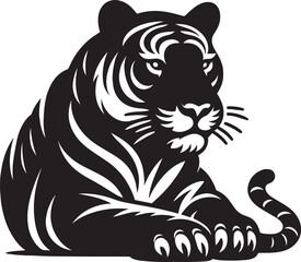 Tiger Silhouette isolated on white background Minimalist tiger vector shape icon