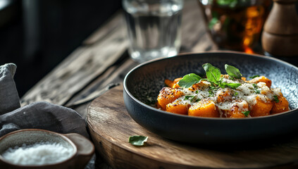 Sweet potato gnocchi with gourmet presentation