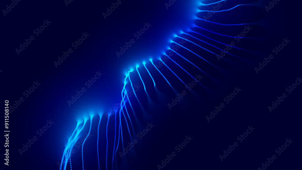 Poster Cyber Big Data Flow Particles Bokeh. Digital Neural Network. Concept of AI Artificial Intelligence Technology Machine Deep Learning. Digital Communication. Science Technology Presentation Vector.