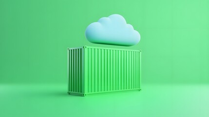Green container with cloud icon, representing cloud computing and storage solutions, on a minimalistic green background.