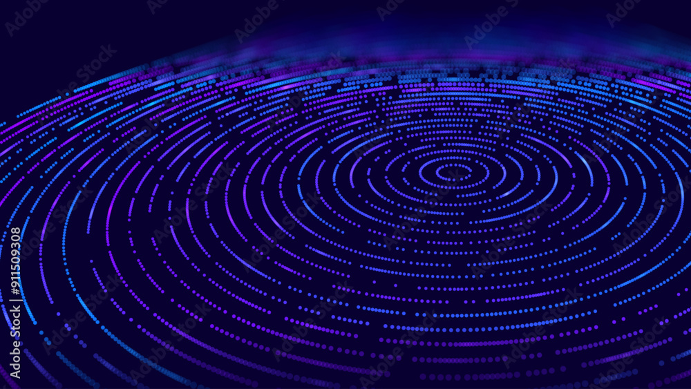 Poster Big Data Visualization. Circular Particles Dots Vortex Abstract Galaxy. Futuristic Science or Finance Infographic Design. Complex Visual Data Background. Abstract Data Flowing. Vector Illustration.