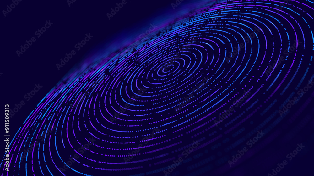 Poster Big Data Visualization. Circular Particles Dots Vortex Abstract Galaxy. Futuristic Science or Finance Infographic Design. Complex Visual Data Background. Abstract Data Flowing. Vector Illustration.