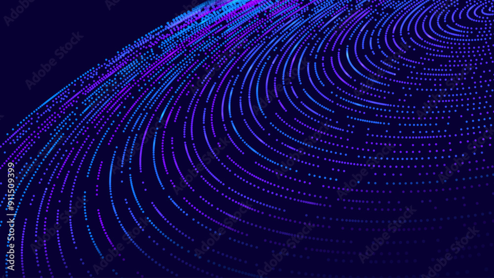 Poster Big Data Visualization. Circular Particles Dots Vortex Abstract Galaxy. Futuristic Science or Finance Infographic Design. Complex Visual Data Background. Abstract Data Flowing. Vector Illustration.