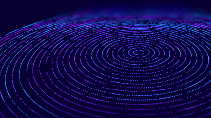 Big Data Visualization. Circular Particles Dots Vortex Abstract Galaxy. Futuristic Science or Finance Infographic Design. Complex Visual Data Background. Abstract Data Flowing. Vector Illustration.