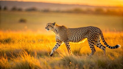 Golden Hour Prowl: A Cheetah's Grace in the African Sunset  Generative AI