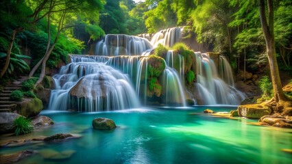 A Serene Waterfall Amidst Lush Greenery  Generative AI
