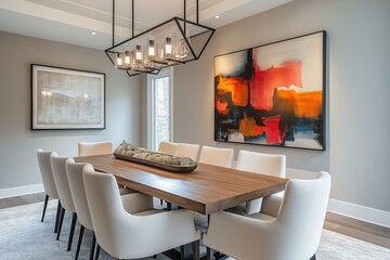 Fototapeta premium A large dining table with a white chair at each end. Interior designs