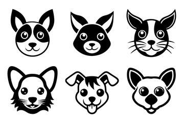 6 Adorable Animal Head Logos: Rabbit, Cat, Dog, Cow, Pig, Panda | Vector Icons & Clipart Design