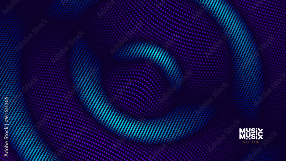 Aufkleber 3D Wavy Digital Particles Ripple Sound Wave Background. Digital Ripple Effect. Particles Vector Illustration. 3D Grid Surface.