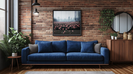 modern living room with sofa and bed