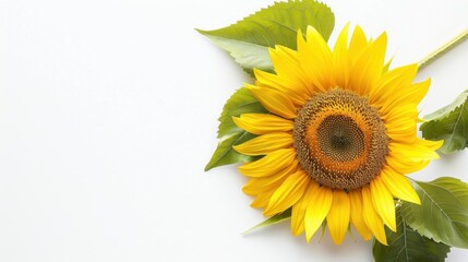 Obraz premium A blooming sunflower with a stem on a white background. 