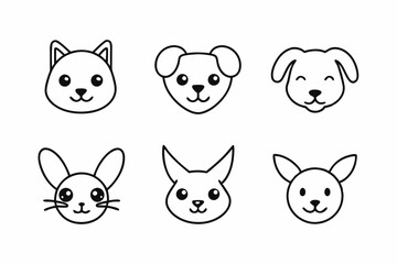 6 Adorable Animal Head Logos: Rabbit, Cat, Dog, Cow, Pig, Panda | Vector Icons & Clipart Design