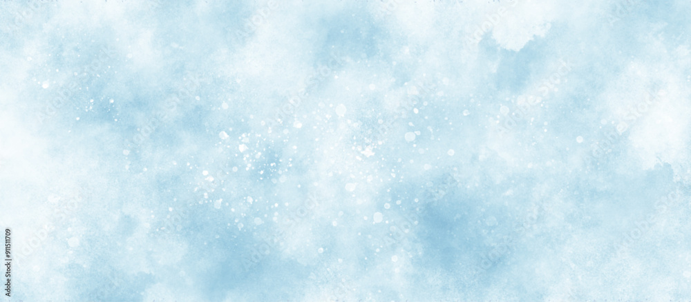 Wall mural light blue bokeh background for design, abstract blue background with snowflakes floating randomly, 