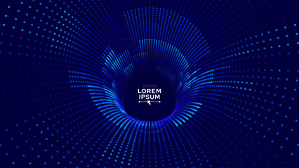 Blue Digital Tunnel or Wormhole. Wireframe Abstract Mesh with Hole. 3D Tunnel Grid Mesh. Blue Hi Tech Texture. Technology or Science Vector Illustation.