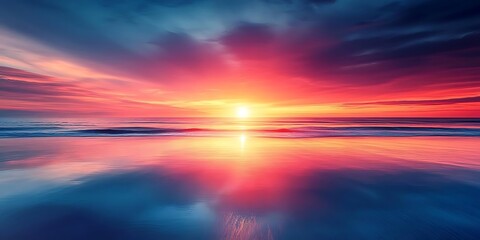 Stunning Sunset Over the Ocean with Reflection on the Sand