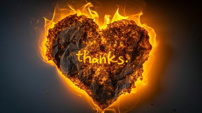 Burnt heart with Thank You and