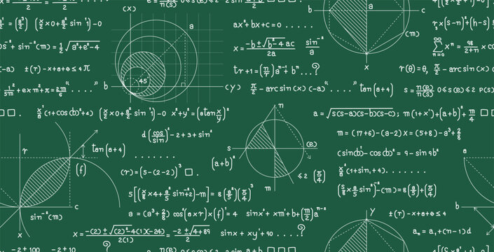 Chart with math formulas on a seamless blackboard.