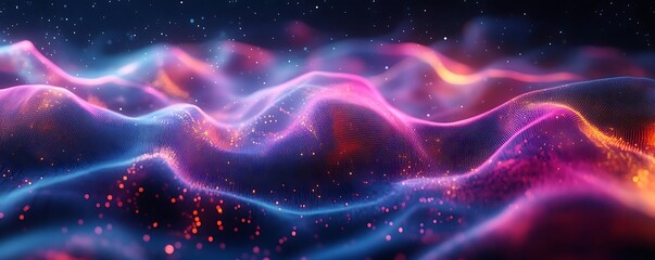 Abstract Wavy Background with Glowing Particles