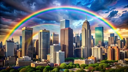 Cityscape Symphony: A Vibrant Rainbow Over a Modern Metropolis  generative AI