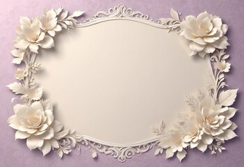 Elegant floral frame with white paper flowers on a purple background. Perfect for invitations, announcements, or decorative purposes.
