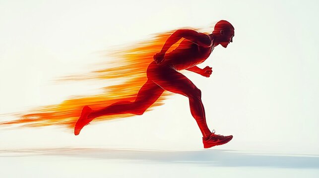 Animated figure of a male runner captured in midstride