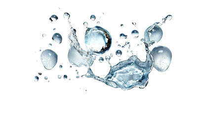 High-resolution close-up of water droplets splashing against a transparent background, capturing the beauty of fluid dynamics.