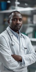 Obraz premium African doctor conducting clinical trials with integrity.